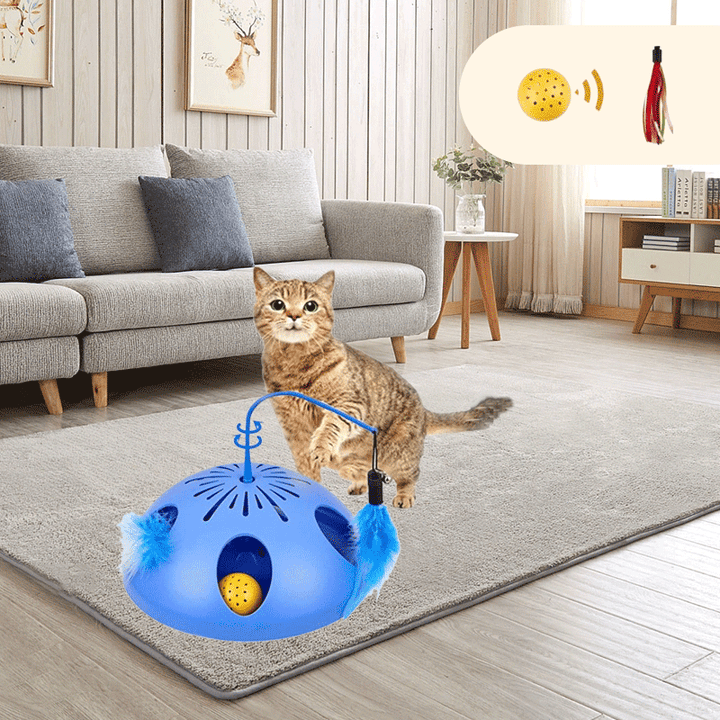 Interactive Cat Toys, Automatic Spinning Feather and Cat Ball Track