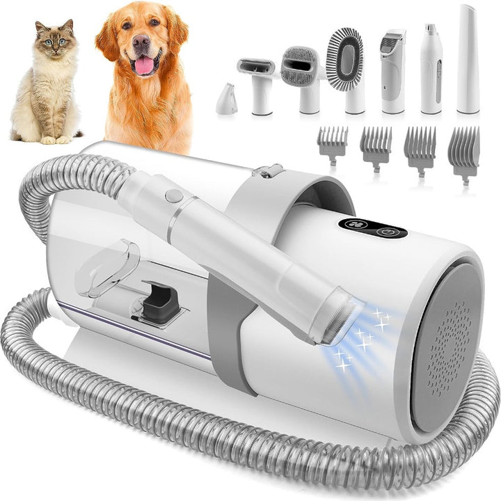 Pet Grooming Vacuum Kit ,  Suction 99% Pet Hair, Professional Clippers with 5 Proven Grooming Tools for Dogs Cats and Other Animals