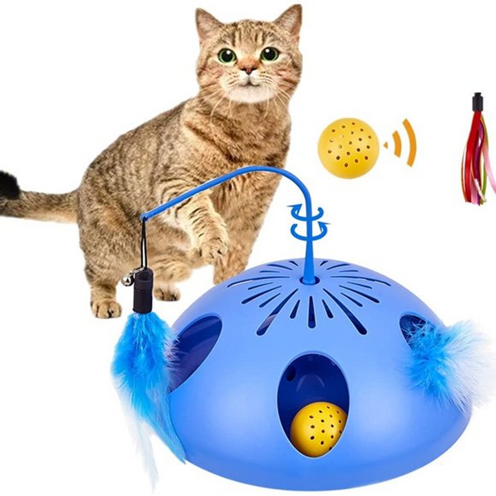 Interactive Cat Toys, Automatic Spinning Feather and Cat Ball Track