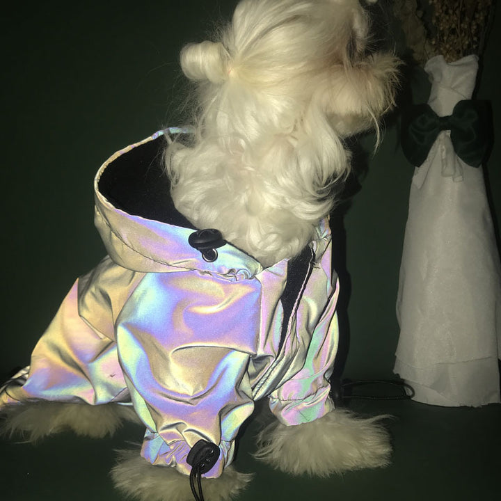 Pet Rainbow Reflective Night Walk Safety Rain Jacket