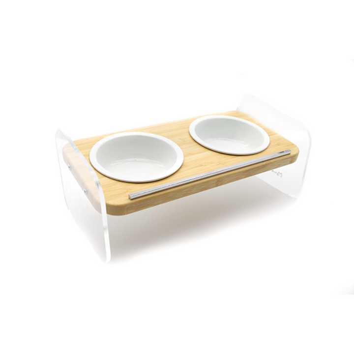 Double Ceramic Bowl with Clear Stand