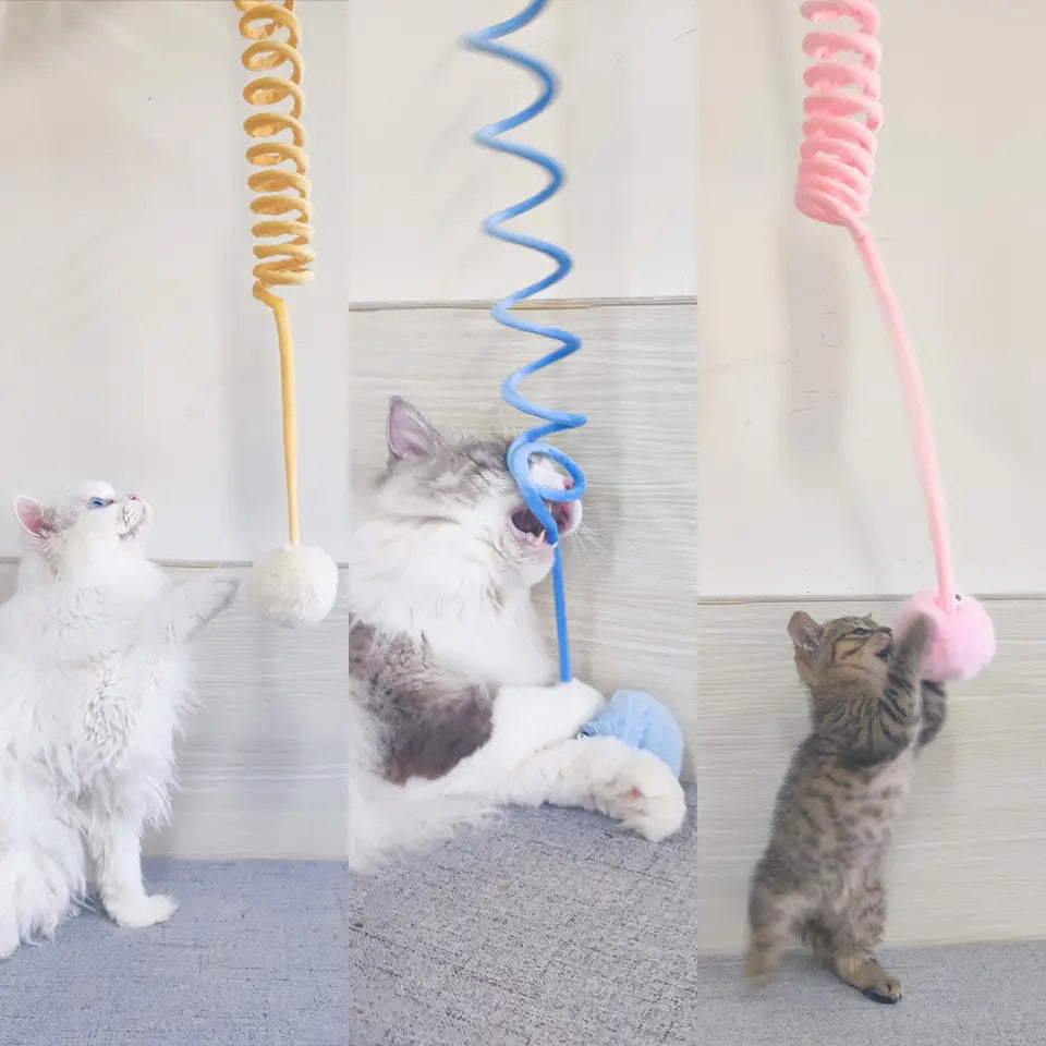 Cat Spring Toys, Hanging Cat Toy with Bell and Plush Ball