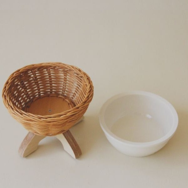 Rattan Ceramic Bowl with Placemat, 2 Bowls with 1 Placemat Set