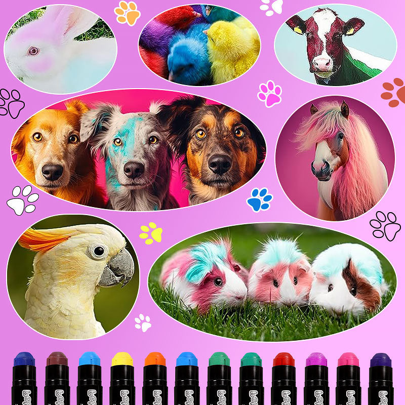 Washable Pet Fur Paint Dye For Your Pets Temporary Colors Hair Painting Pens– Set of 12