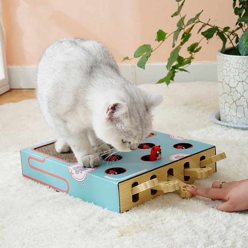 Cat Whack A Mole Toy with Scratching Pad, Relieve Boredom and Train IQ