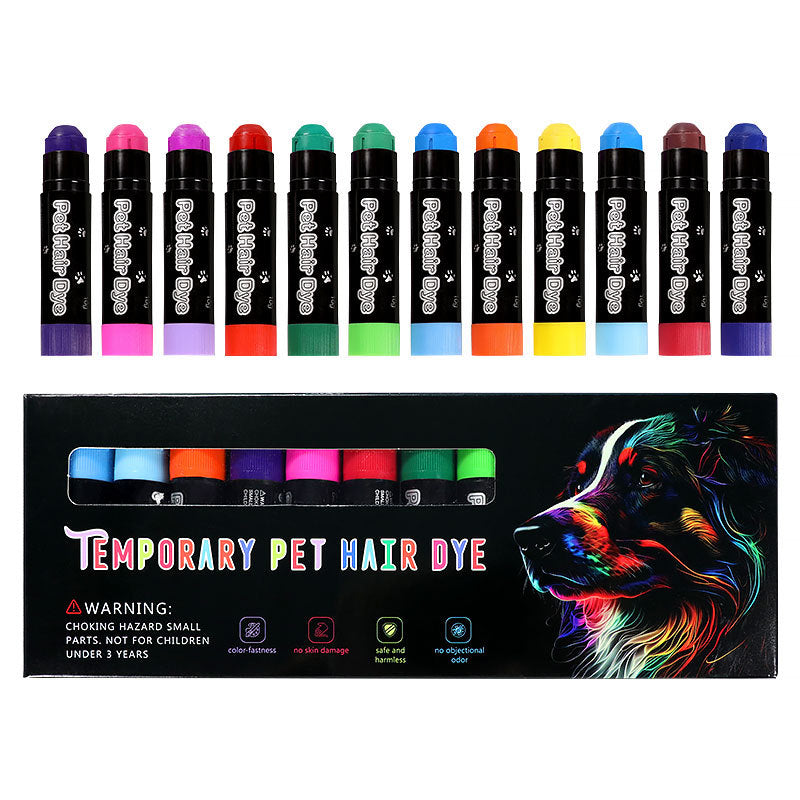 Washable Pet Fur Paint Dye For Your Pets Temporary Colors Hair Painting Pens– Set of 12