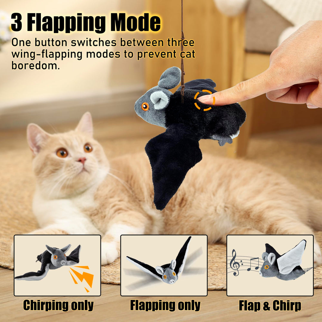 Flapping Bat Cat Toys, Rechargeable Hanging Bat Cat Toy Can Use for Cat Teaser Stick