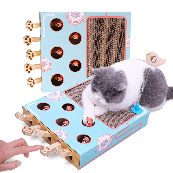 Cat Whack A Mole Toy with Scratching Pad, Relieve Boredom and Train IQ