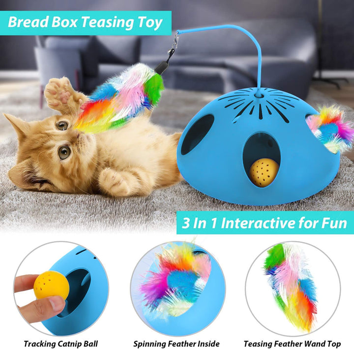 Interactive Cat Toys, Automatic Spinning Feather and Cat Ball Track