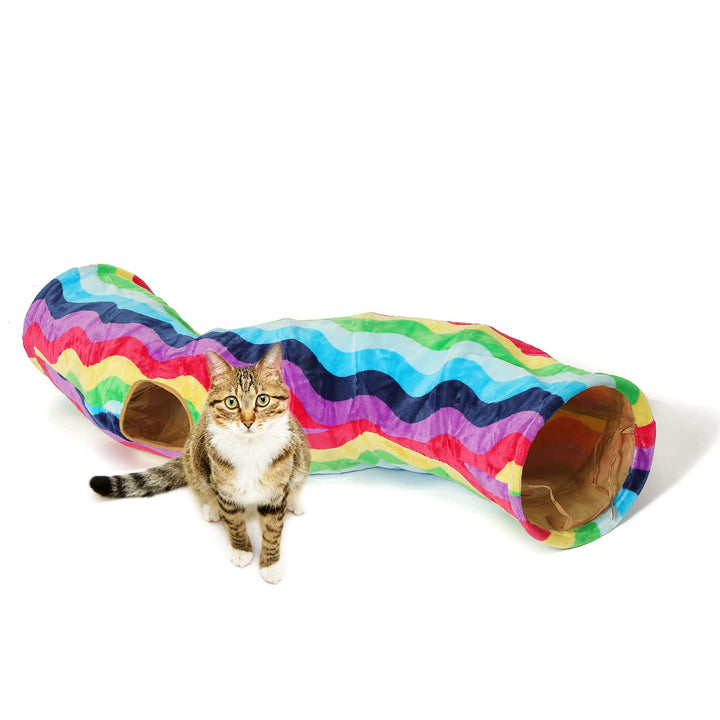 Rainbow Wave Color, Soft Velvet Exterior,  Conveniently Foldable Cat Channel