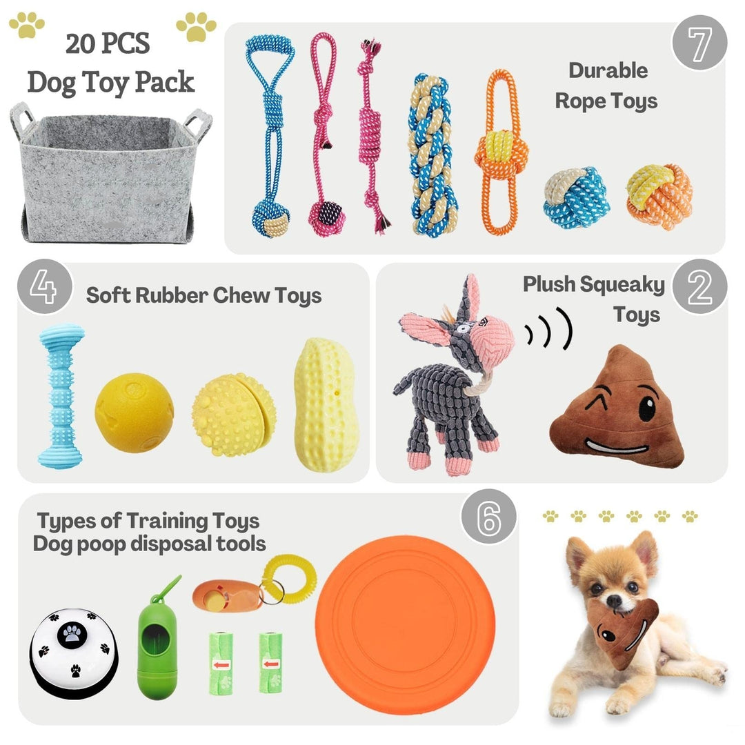 20 Pack Dog Chew Toys for Small Medium Dogs, Puppy Toys with Rope, Treat Balls and Squeaky Toys