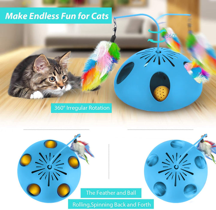 Interactive Cat Toys, Automatic Spinning Feather and Cat Ball Track