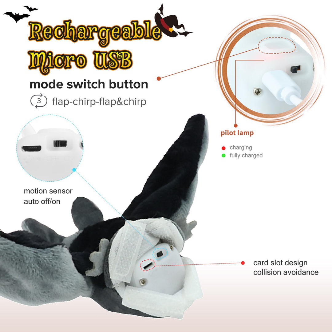 Flapping Bat Cat Toys, Rechargeable Hanging Bat Cat Toy Can Use for Cat Teaser Stick