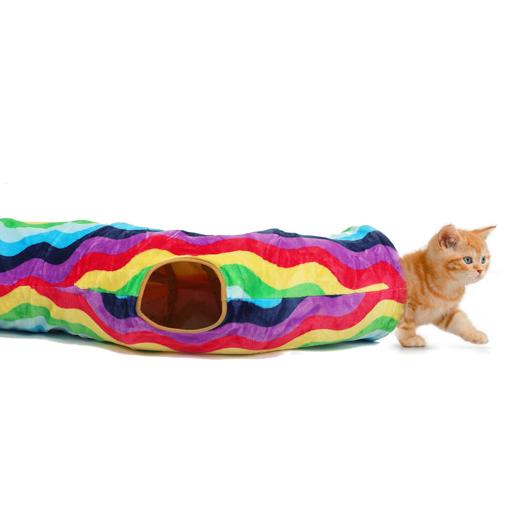 Rainbow Wave Color, Soft Velvet Exterior,  Conveniently Foldable Cat Channel