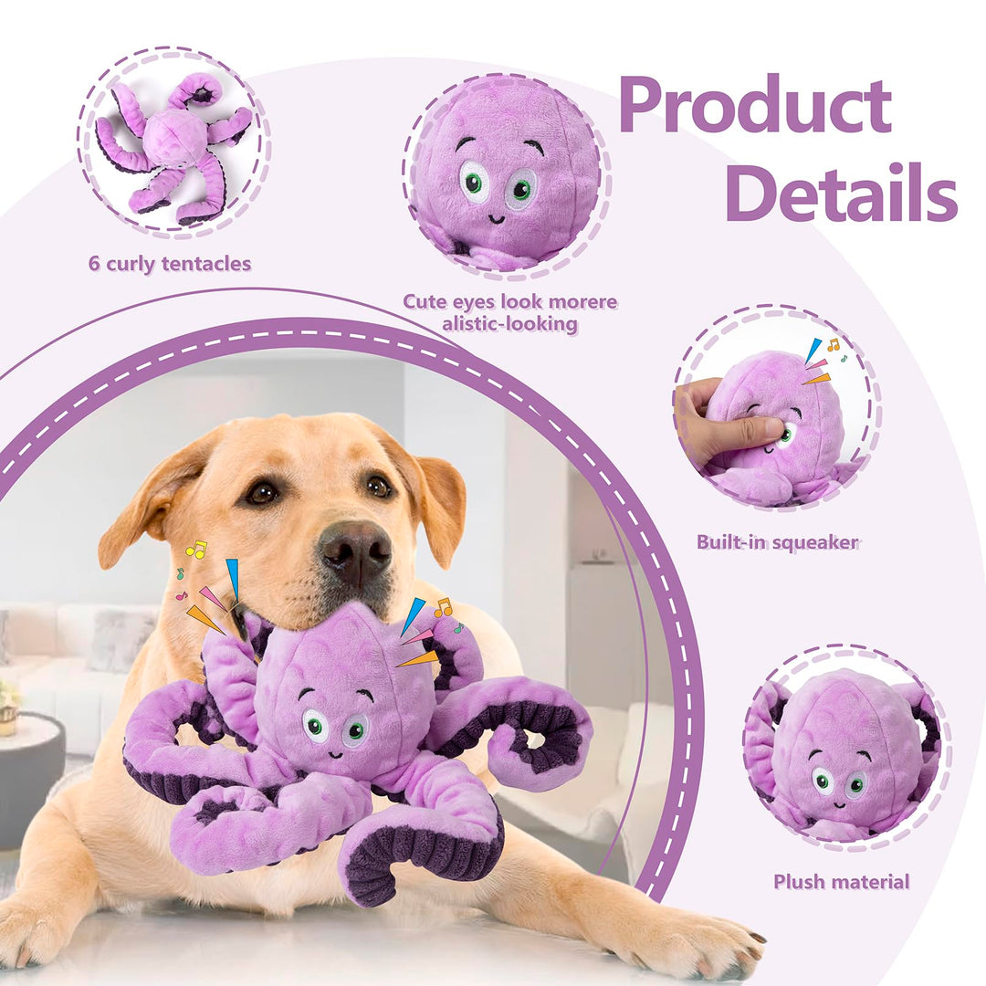 Squeaky Octopus Plush Toy for Large Breed Interactive Stuffed Dog Chew Toys