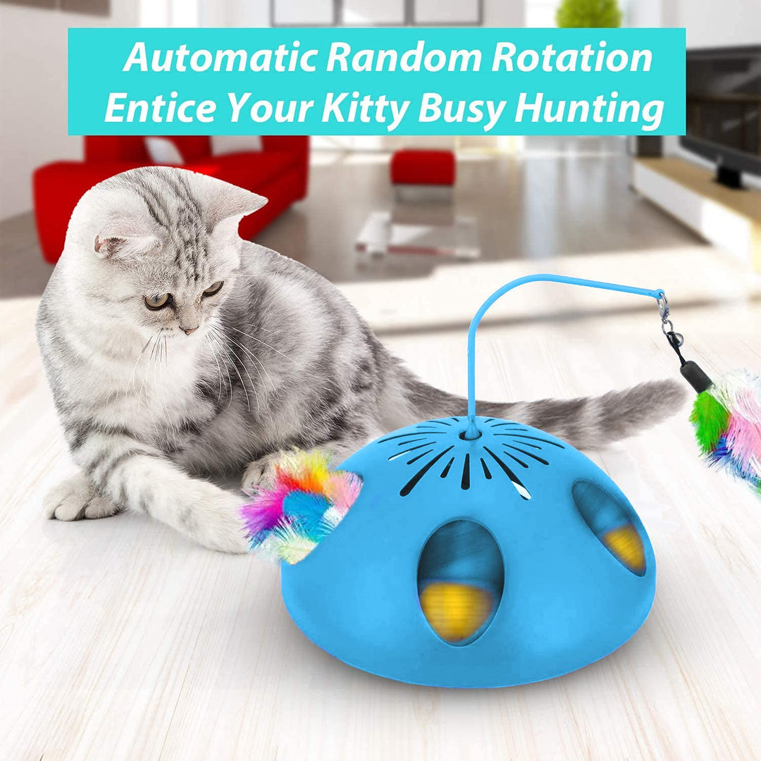 Interactive Cat Toys, Automatic Spinning Feather and Cat Ball Track