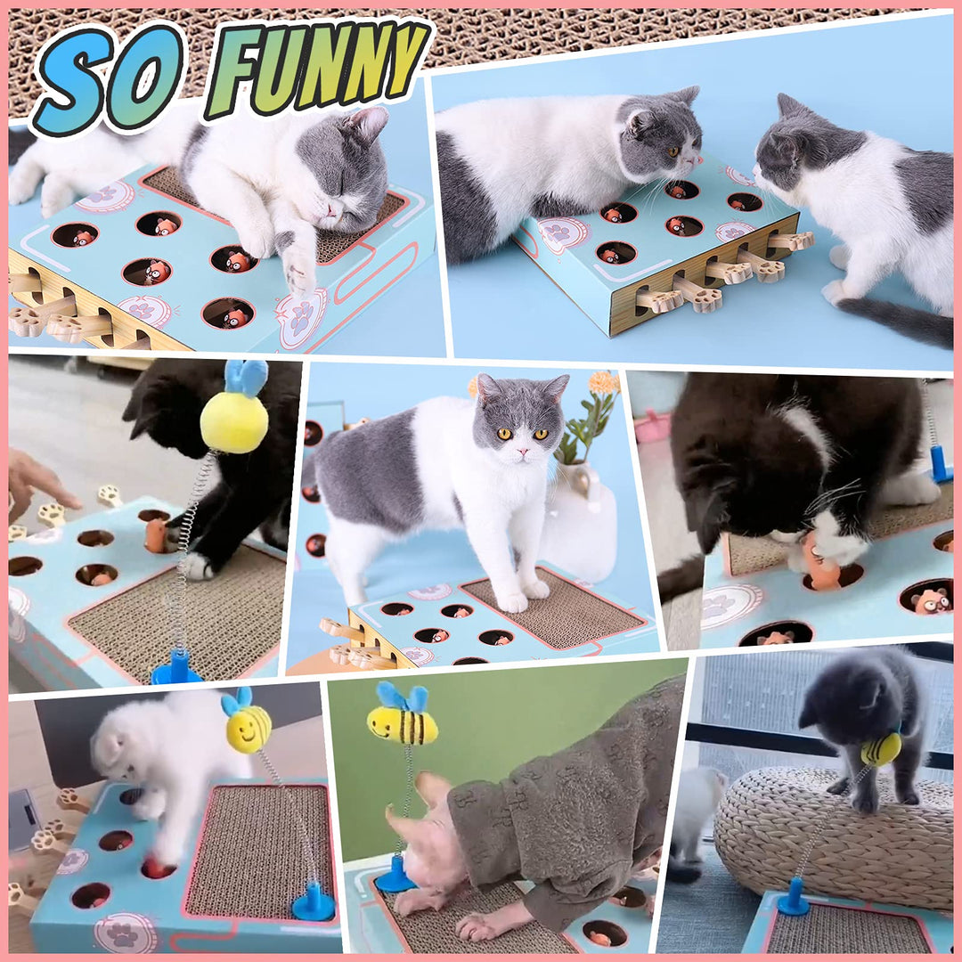 Cat Whack A Mole Toy with Scratching Pad, Relieve Boredom and Train IQ